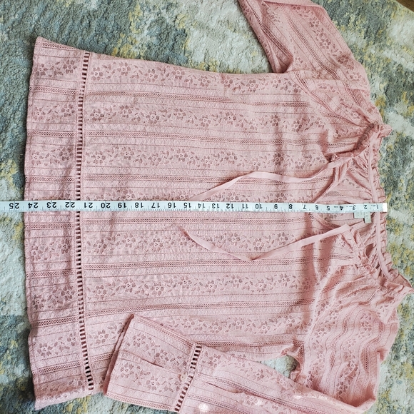 Hinge Lace Long Sleeve Romantic Tie Front Blouse - Picture 6 of 10